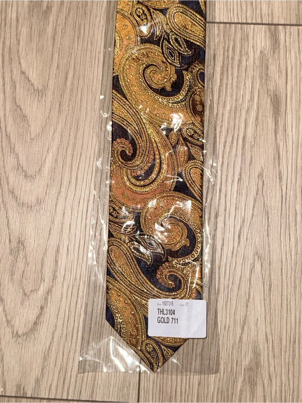 Paul Fredrick Navy Gold Paisley Lurex Woven Silk Tie